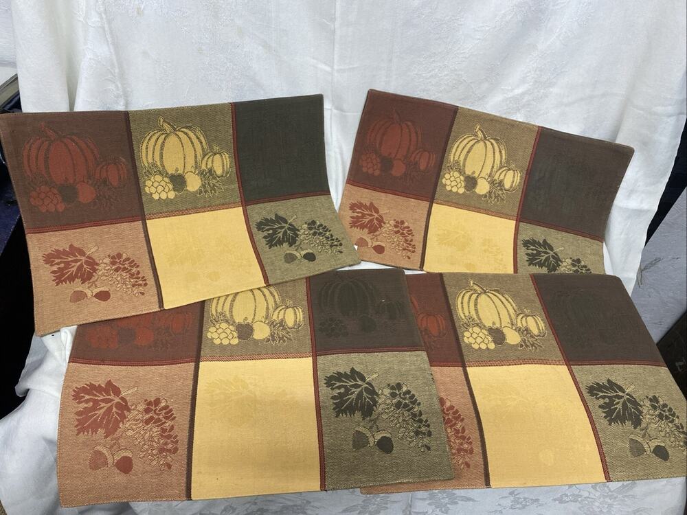 SET OF 4 TABLE PLACEMATS Autumn Fall Harvest 18”X 12” 100% Cotton